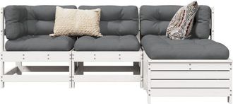 vidaXL Juego De Sof&aacute;s De Jard&iacute;n 4 Pzas Madera Maciza De Pino Blanco Vidaxl