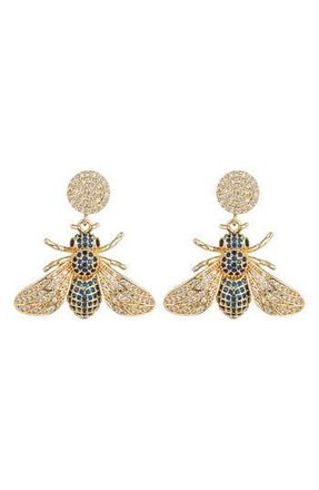 Eye Candy Los Angeles Mason Bee CZ Statement Earrings in Gold Blue at Nordstrom Rack