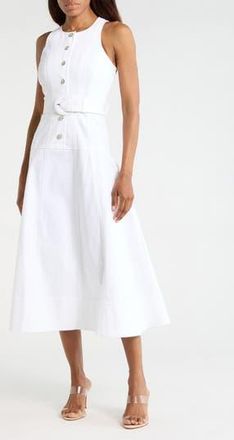 Cinq &agrave; Sept Margaret Sleeveless Cotton Blend A-Line Dress in White at Nordstrom Rack, Size 14