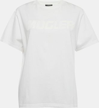 MUGLER White Logo Applique Cotton Knit T-Shirt