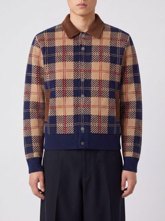 Guest In Residence Cardigan in lana e cashmere tartan con collo in velluto