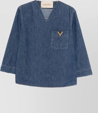 Valentino denim v-neck long-sleeve shirt