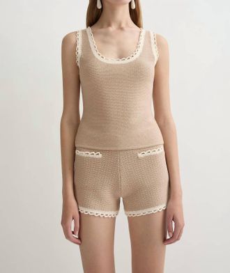 Poss&eacute; Willow Sleeveless Scallop Top In Taupe