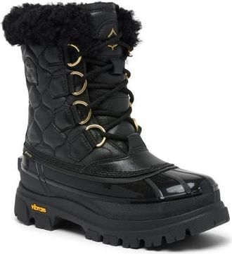 Sorel x Aspen Collection Caribou Horizon GTX Lux Quilted Waterproof Boot in Black/True Gold at Nordstrom, Size 6.5