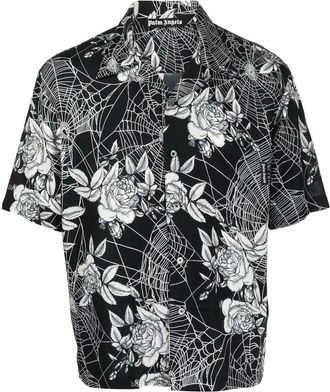 Palm Angels floral-print short-sleeve shirt - men - Viscose/Polyester - 50 - Black
