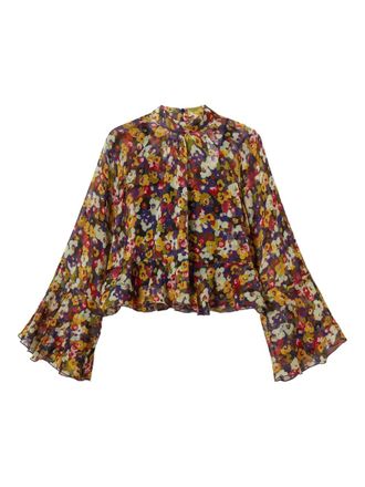 Twin-Set floral-print bell-sleeve blouse - women - Polyester - M - Brown