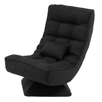 Costway Costway Folding Floor Gaming Chair Swivel Lazy Padded Lounge Chair 4-Position Adjustable in Black