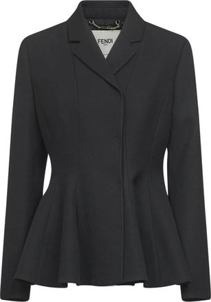 Fendi Zwarte Wol Peplum Jas - Dames - Blazers - Zwart - 2XS - Wol - Jassen