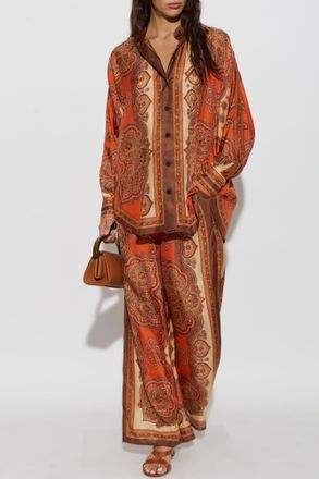 Zimmermann Silk Shirt With Print, Womens, Brown