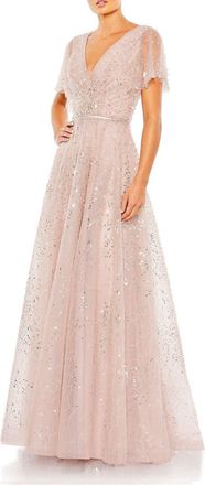 Mac Duggal Embellished Butterfly Sleeve Wrap Evening Gown in Vintage Rose at Nordstrom, Size 12