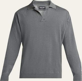 Giorgio Armani Mens Silk and Cotton Johnny Collar Polo Sweater