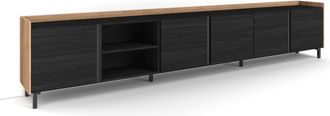 Skraut Home Skraut Home - Mueble Tv, Televisi&oacute;n, Muebles De Sal&oacute;n, Almacenaje, 309x35x61cm, Para Tv Hasta 80, Dise&ntilde;o Industrial, Estilo Moderno, Negro Y Roble