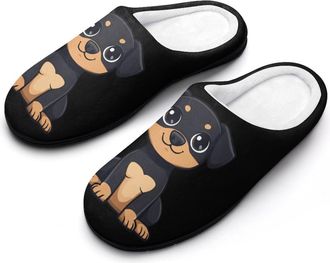 Generic Dachshund Dog Cute Mens House Slippers Memory Foam Washable Cotton Slip on Home Shoes