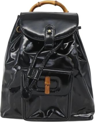 Gucci Pre-owned Backpacks, female, Black, Size: ONE SIZE Pre-owned Vintage Bamboo Handle Patent Leather Backpack