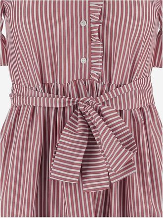 F.it Womens Striped Cotton Dress With Ruffle Collar Red