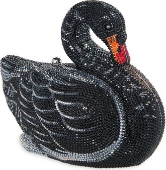 Judith Leiber Black Swan Crystal Embellished Clutch in Silver Jet Multi at Nordstrom