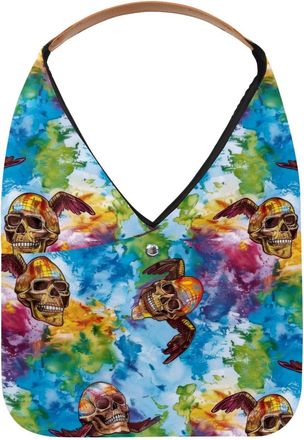 Generic Tie Dye Skull Wings Pattern Reusable Lightweight Grocery Bags - Foldable Into Compact Pouch, Washable & Sturdy, Multipurpose for Shopping and Travel