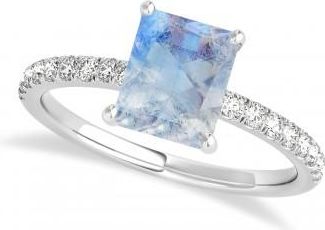 Allurez Emerald Moonstone & Diamond Single Row Hidden Halo Engagement Ring 18k White Gold (1.31ct)