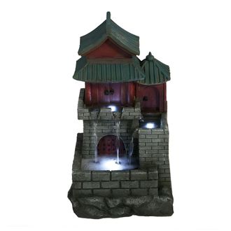PRIMROSE Japanese House Tiered Water Feature with LED Lights 46cm in Grey