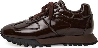Cesare Gaspari Leren Sneakers met Lakafwerking - Dames - Sneakers - Bruin - 38 EU - Leer - Schoenen