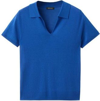 Mango Fine Knit Polo in China Blue at Nordstrom, Size Medium