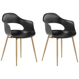 Beliani Conjunto De 2 Sillas De Comedor Negro Madera Clara Material Sint&eacute;tico Patas Utica