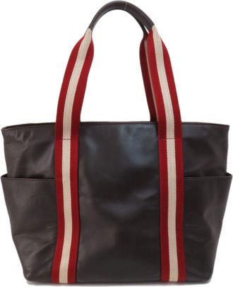 Bally Brown Red Color Leather Tote Bag (Pre-Owned)