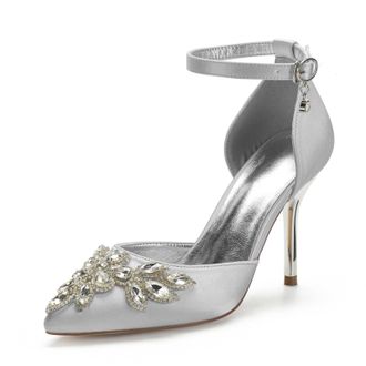 Miyoopark Womens High Heel Wedding Shoes Beaded Elegant Formal Party Pumps M530 Silver UK 6.5