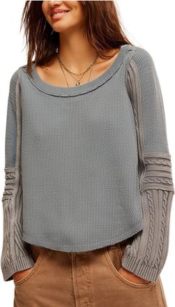 Free People Swinging Cable Cuff Sweater Womens Gray Textured GBO23