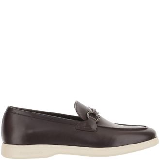 Ferragamo Brown Hook Detail Leather Loafers