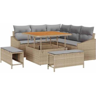vidaXL Vidaxl - Conjunto De Sof&aacute; De Jard&iacute;n Con Coj&iacute;n 8 Pcs Beige, Gris Claro