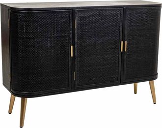 Wanderlust Deco Aparador De Madera Y Rejilla Lacado Negro 118x37x80