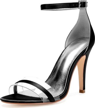 Generic Wedding Bridal Shoes Womens Bridal Stiletto Ankle Strap High Heels Prom Party Dress Open Toe Heels Sandals 10.5Cm,Black,7 UK