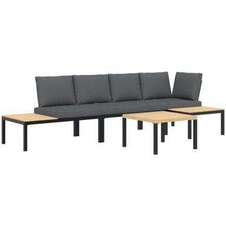 vidaXL Vidaxl - Set De Sof&aacute;s De Jard&iacute;n Con Cojines 4 Piezas Aluminio Negro