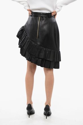 Balmain Minigonna Asimmetrica in Pelle con Cintura Logata Balmain