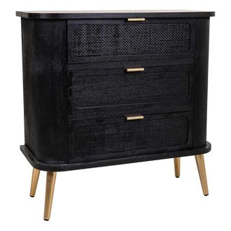 Wanderlust Deco C&oacute;moda De Madera Y Rejilla Lacado Negra 80x35x81