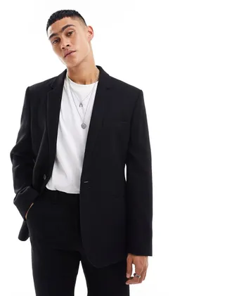 Asos slim fit wool mix suit jacket in black twill