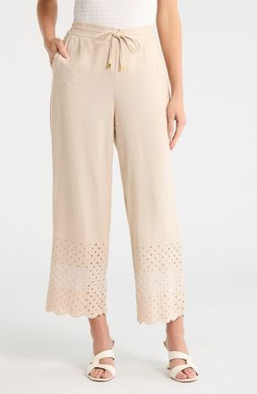 Ellen Tracy Eyelet Scallop Hem Pants in Linen at Nordstrom Rack, Size X-Small