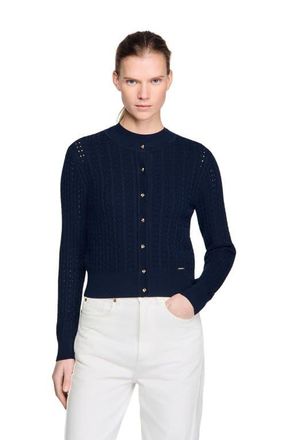 Sandro Cropped textured knit cardigan in Navy Blue at Nordstrom, Size X-Large