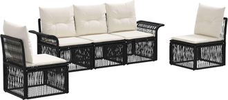 vidaXL Conjunto De Sof&aacute;s De Jard&iacute;n 5 Uds. Negro Rat&aacute;n Sint&eacute;tico Vidaxl