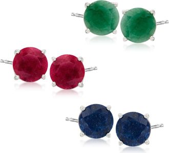Ross-Simons Multi-Stone Jewelry Set: 3 Pairs Of Stud Earrings in Sterling Silver