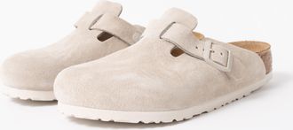 Birkenstock Womens Boston Clogs in Light Grey Suede - Size UK 5.5