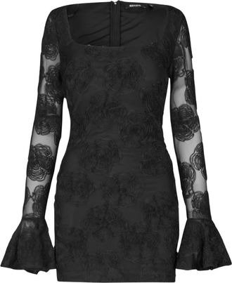 Rotate Miniabito in Rete con Fiori 3D - - Dresses - Donna - Nero - S