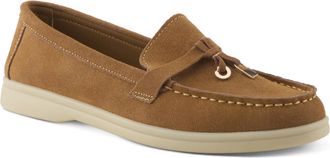 Spring Step Womens ISMENE Slip-On Suede Loafers - Almond Toe, Decorative Tassel, Luxurious Comfort, Tan, 9.5-10