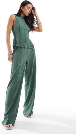 Vero Moda textured jersey seam front pants in pine green - part of a set