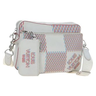 Louis Vuitton Trio Messenger Limited Edition Damier Spray Leather White Canvas Handbag (Pre-Owned)