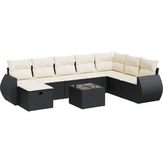 vidaXL Set De Sof&aacute;s De Jard&iacute;n Con Cojines 9 Pzas Rat&aacute;n Sint&eacute;tico Negro Vidaxl