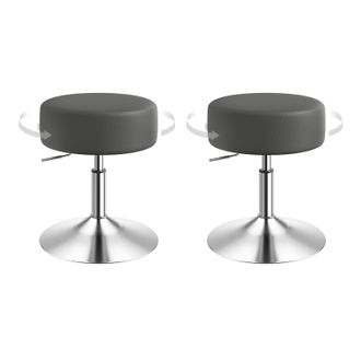 Woltu Juego De 2 Taburetes De Bar Sin Respaldo, Asiento De Piel Sint&eacute;tica, Altura Regulable, Color Gris - Woltu