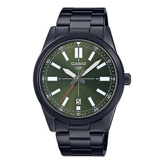 Casio Casio Dress Pointer Display Analog Watch Metallic Black Green MTP-VD02B-3E