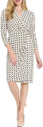 London Times Geometric Print Faux Wrap Dress in Black/Cream at Nordstrom Rack, Size X-Large P